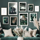 Плакаты и принты в скандинавском стиле с изображением диких леопардов, слонов, Тропических птиц, Листьев, картины на холсте, настенные картины для декора гостиной