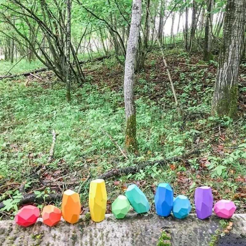 

10 Pcs Children Wooden Colored Stone Stacking Game Building Block Kids Creative Educational Toy