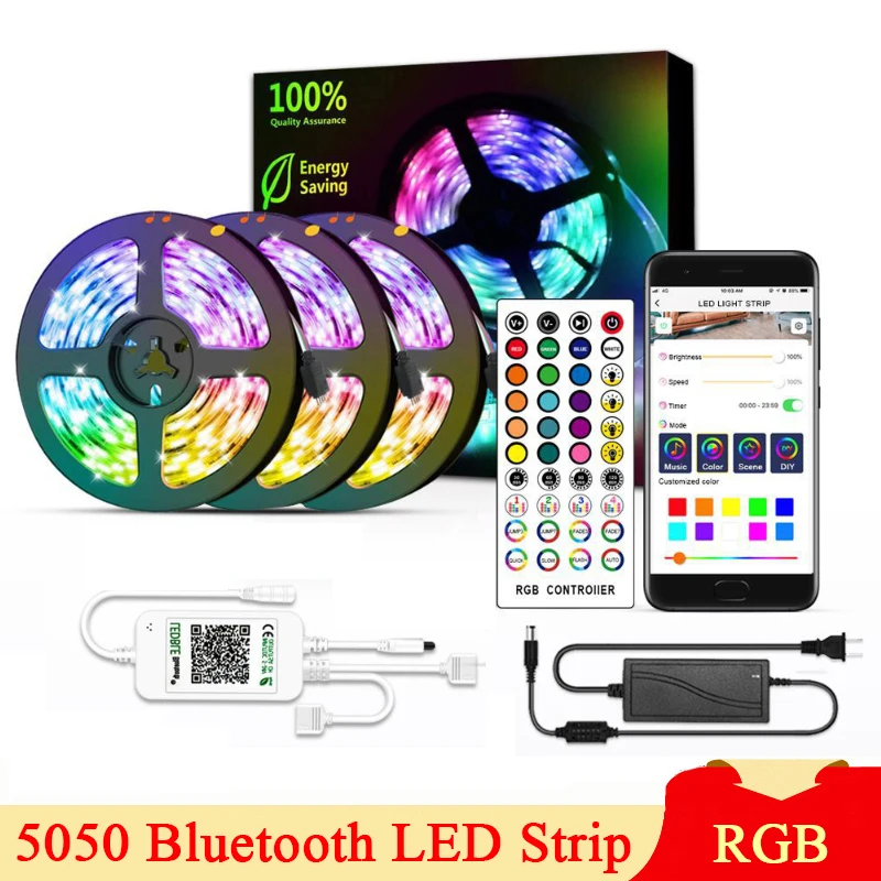

SMD5050 Bluetooth RGB музыкальная синхронизация светодиодная полоса освещения IP65 Водонепроницаемый 30 светодиодов/м светильник s с управлением через...