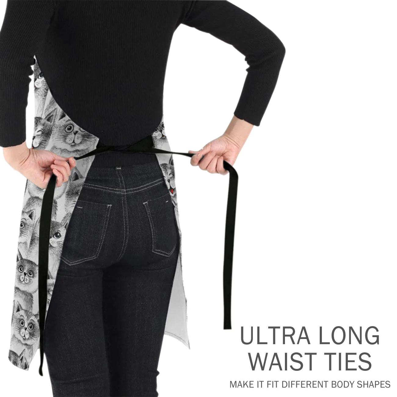 Tophome Кухонный Фартук мультяшный забавный кот Черный Белый Регулируемый без