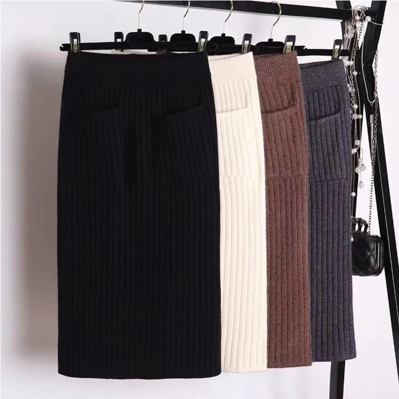 Женская трикотажная юбка карандаш LYJMTDBK утолщенная Теплая миди с высокой талией