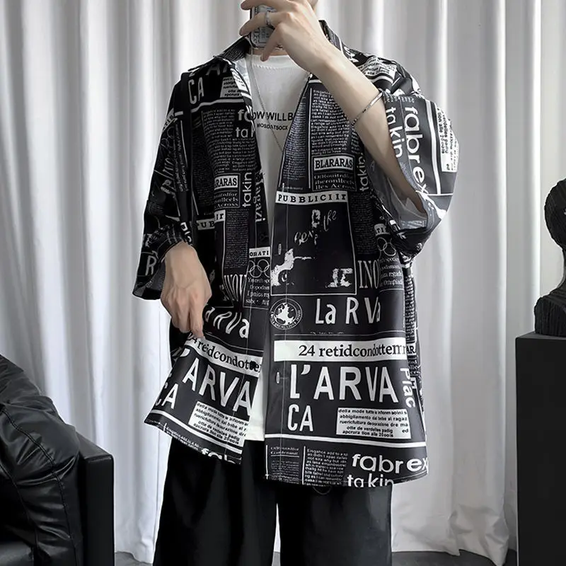 Рубашка мужская в клетку с коротким рукавом модная блуза свободного покроя