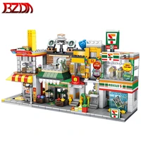 bzda mini blocks street view series moc coffee shop burger shop convenience store model kit building blocks toys for girls gifts