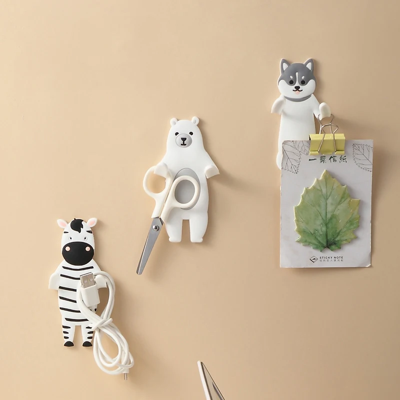 

1pc Fridge Hook Key Wall Crochet Holder Removable Kitchen Hooks Home Decor Lovely Cartoon Animal Sticky Hooks Creative Bendable
