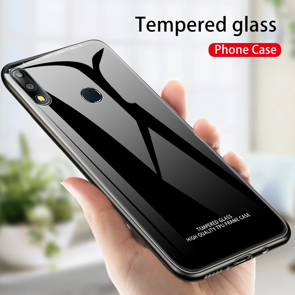 Роскошный закаленный стеклянный чехол для Asus Zenfone Max Pro M2 ZB633KL ZB631KL M1 ZB601KL ZB602K стеклянная зеркальная Капа Coque Funda Bag - Цвет: Black