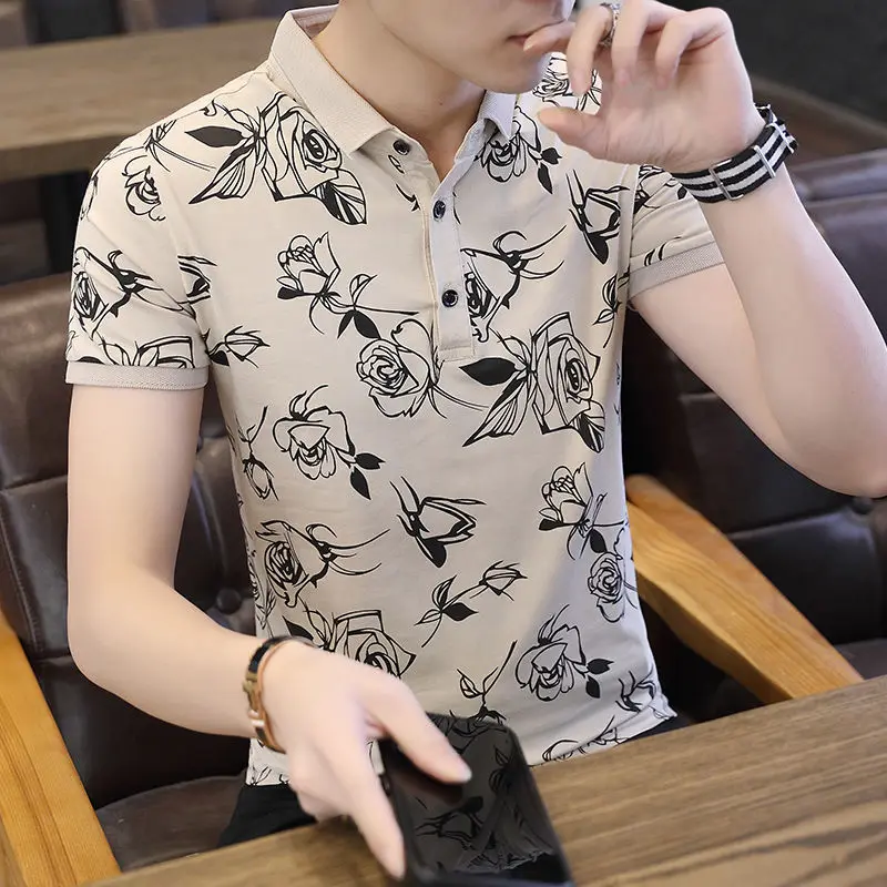 

2021 summer new men's Cotton Short Sleeve T-Shirt trend slim polo shirt fashion versatile comfort