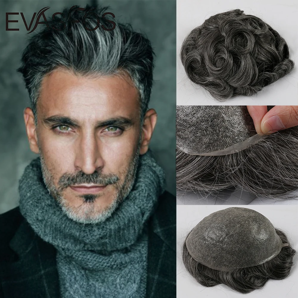 EVASFOS Для мужчин накладки из искусственных волос Remy человеческих части V петля 0 1