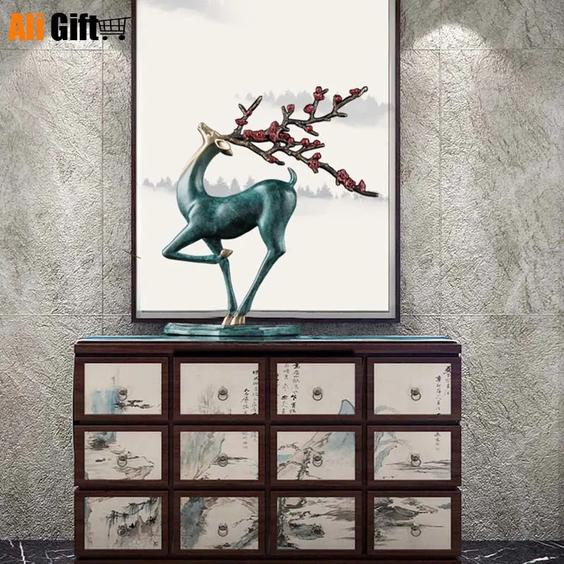 

Home Office Ktv Bar Decoration Sika Deer Bronze Statue Vintage Craft Sculpture Copper Figurine Easter Festival Gift Ornaments