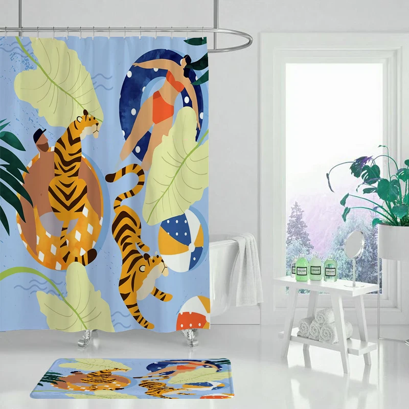 Занавеска для душа с цветочным принтом водонепроницаемая декоративная