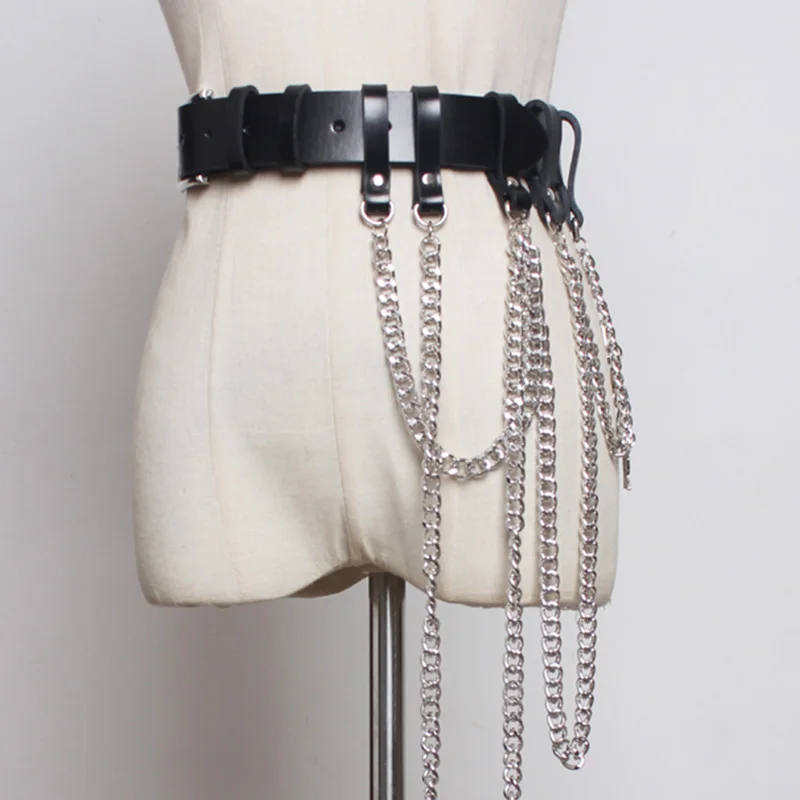 Женский кожаный ремень с цепочкой в стиле панк готический рок жгут на талии