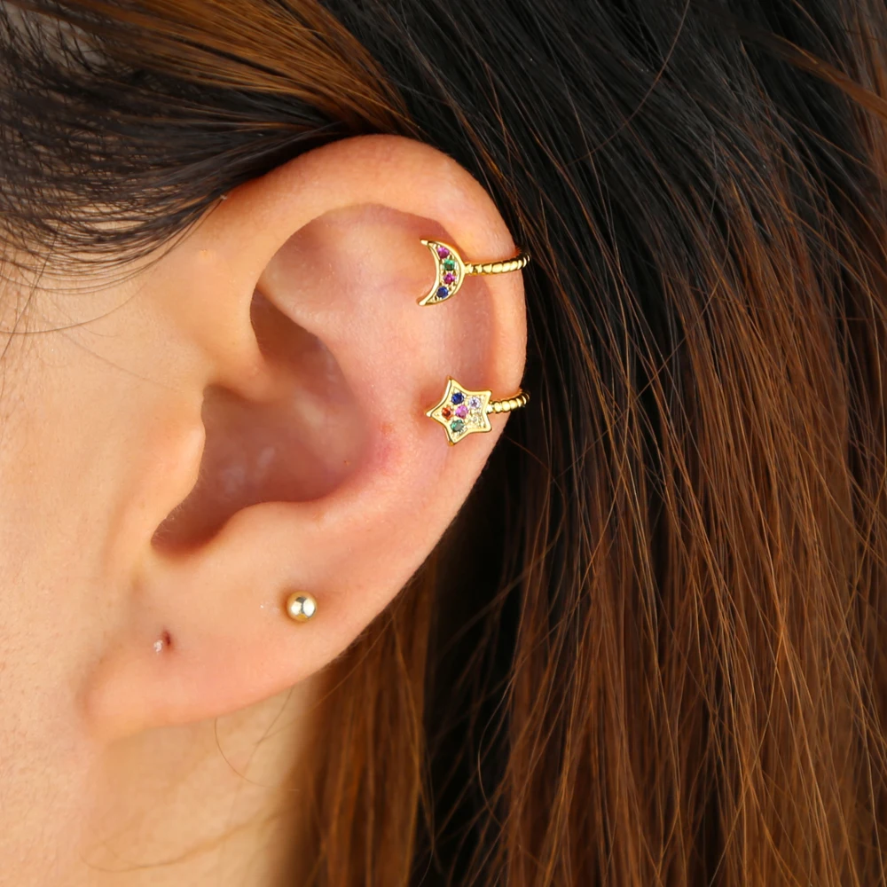 1 шт Луна запонки со звездой серьги золотое покрытие белый Радуга cz без отверстия
