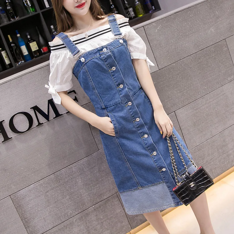Женское джинсовое платье новинка 2020 однобортное без рукавов в Корейском стиле