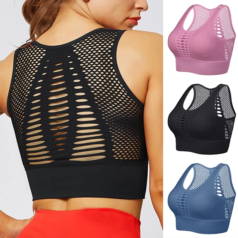 

2021 Seamless Sports Bra Top Fitness Women Running Crop Tops Pink Workout Padded Yoga Bra High Impact Activewear Women Racerback