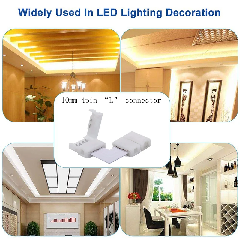 

5/10/Pcs 10mm 4 Pin L shape led rgb connector For connecting corner right angle 10mm 5050 2835/3528 RGB LED Strip Light