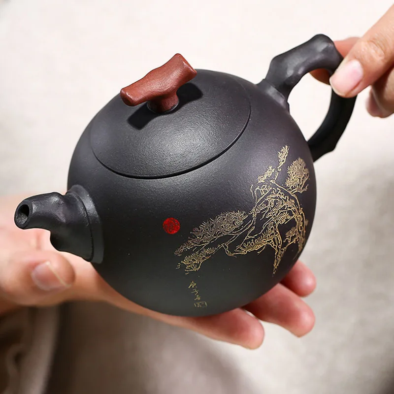 300ml Yixing Purple Clay Teapots Handmade Boutique Tea Pot Raw Ore Black Mud Beauty Kettle Chinese Zisha Set Customized - купить по