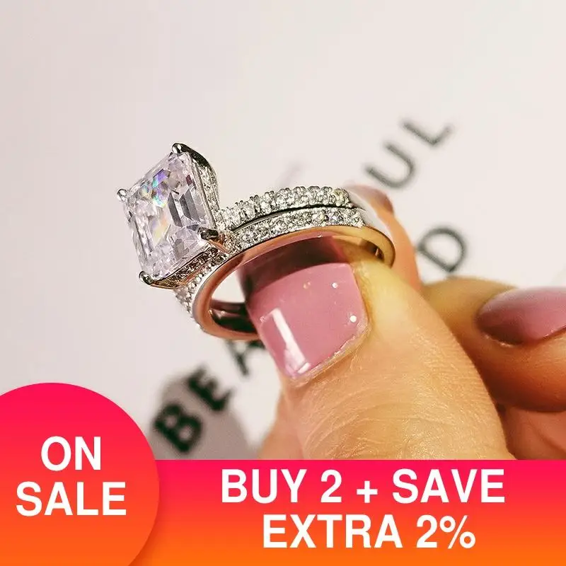 

2021 new trendy heart original 925 sterling silver wedding ring set for women lady anniversary gift jewelry wholesale R5149S