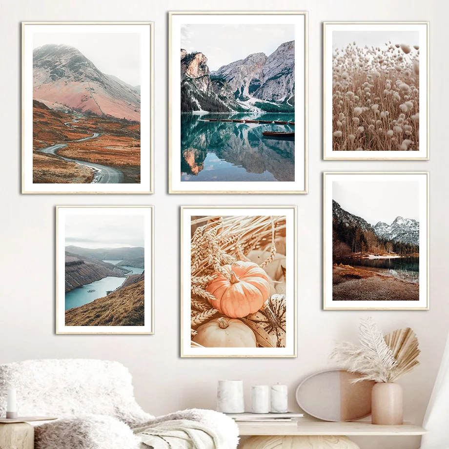 

Autumn Scenery Pumpkin Dandelion Mountain River Wall Art Canvas Painting Posters And Prints Wall Pictures For Living Room Decor