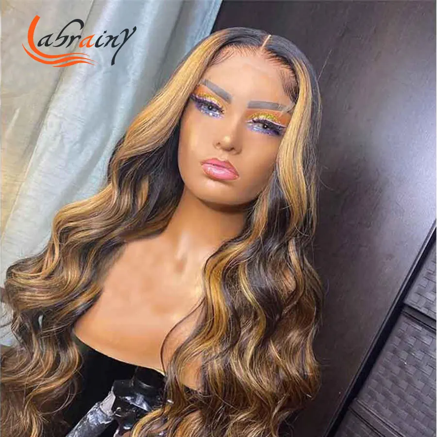 

Highlight Honey Blonde Lace Frontal Body Wave Wig Hd Transparent 13X6 Lace Ombre Brown Wavy Human Hair Wig Pre Plucked Baby Hair