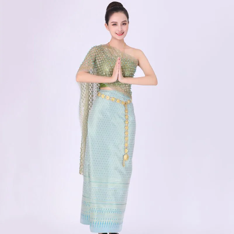 Thailand Traditional summer Dress Embroidery Water-Splashing Festival party gown ethnic style costume Asian Thai suit