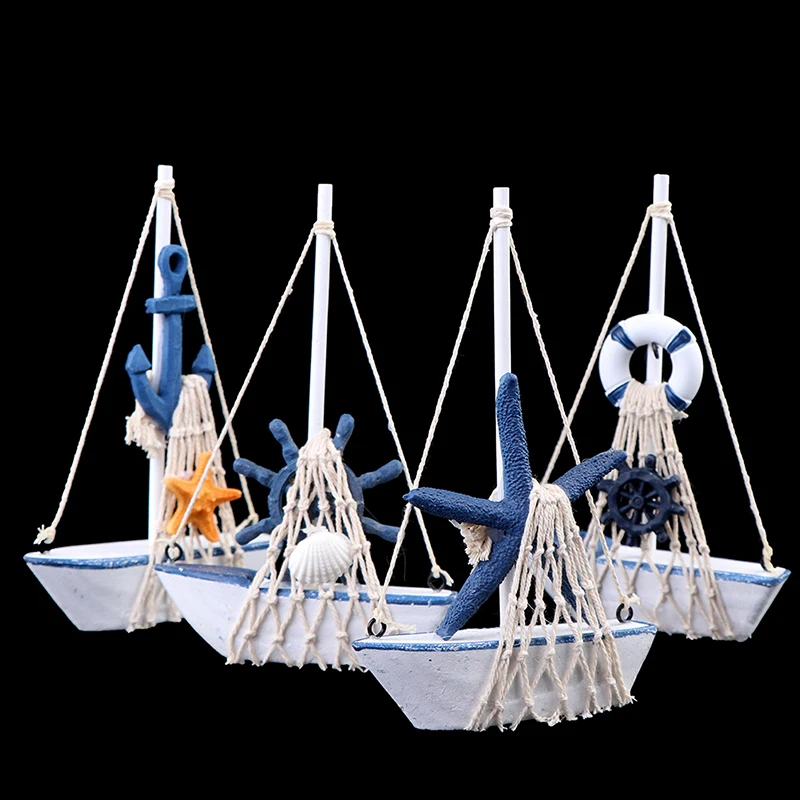Средиземноморский стиль морской мореходный деревянная синяя парусная лодка
