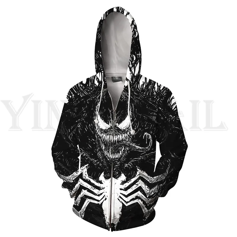 J Мужские и женские толстовки на молнии Venom Spiderman 3d принт с капюшоном куртка Mravel 4 фильм анти-свитшот с героем уличная одежда костюм - Цвет: J