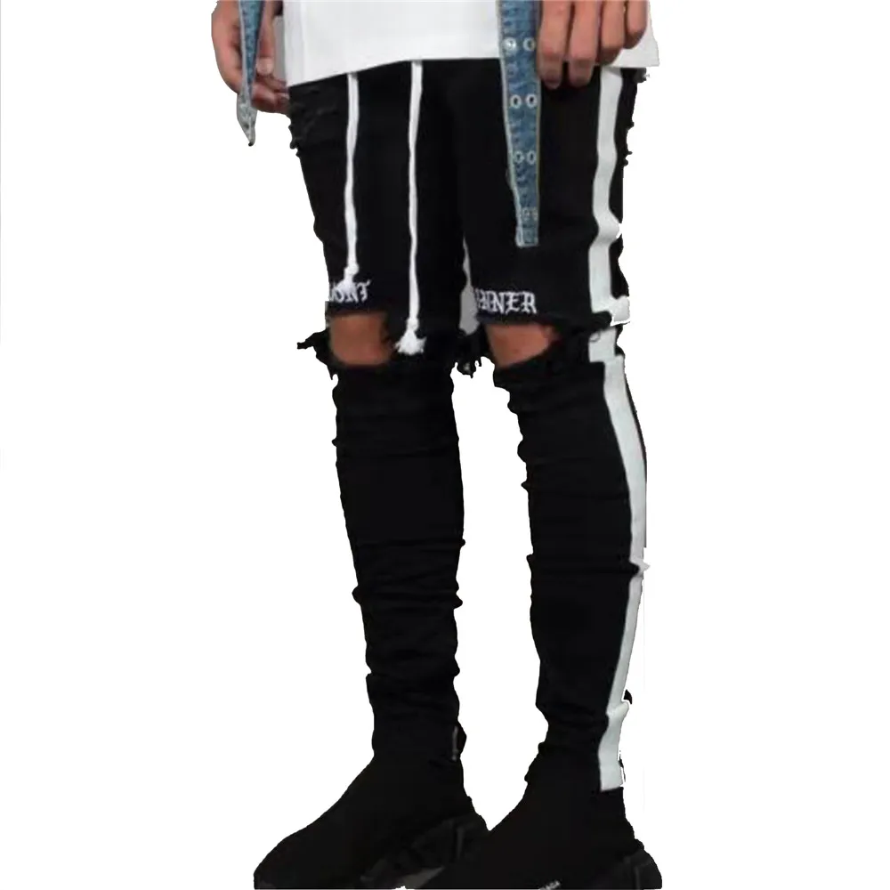 Новые модные обтягивающие мужские стильные рваные брюки байкерские узкие прямые