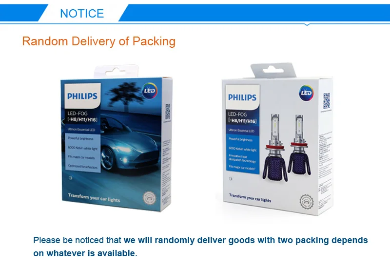 Philips светодиодный H4 H7 H8 H11 H16 9005 9006 9012 HB3 HB4 H1R2 Ultinon Эфирное светодиодный автомобиль 6000 К Белый свет фар для авто лампы Противотуманные огни 2X