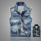 Мужской джинсовый жилет, рваная джинсовая куртка, жилет в стиле хип-хоп, ковбойская брендовая куртка без рукавов, размера плюс 6XL
