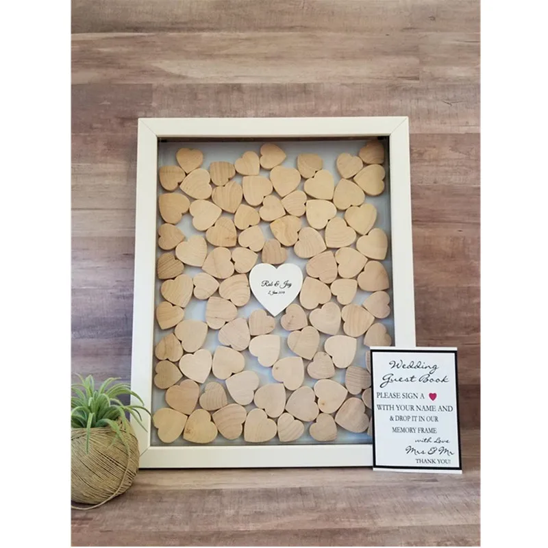 Drop hearts Guest book alternative drop box custom wood wedding guest ideas Memory Box white shadow frame wishes | Дом и сад