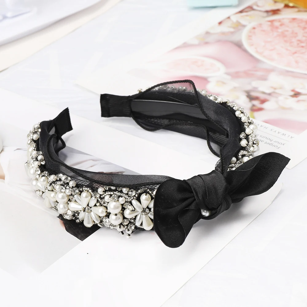 Ручная тканая жемчужина цветок кристалл бисером ткань Кружевная повязка на