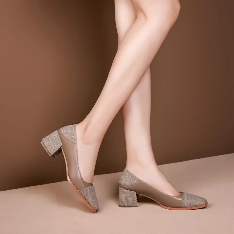 caramel colour ZVQ/Новые модные пикантные женские туфли-лодочки; сезон весна; женские вечерние туфли ручной работы из натуральной кожи с квадратным носком на высоком каблуке; Прямая поставка - Цвет: caramel colour
