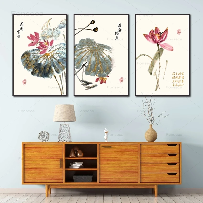 

Chinese Style Ink Lotus Pond Wall Art Print Picture Home Decoration Poster Flowers Canvas Painting for Living Room Bedroom