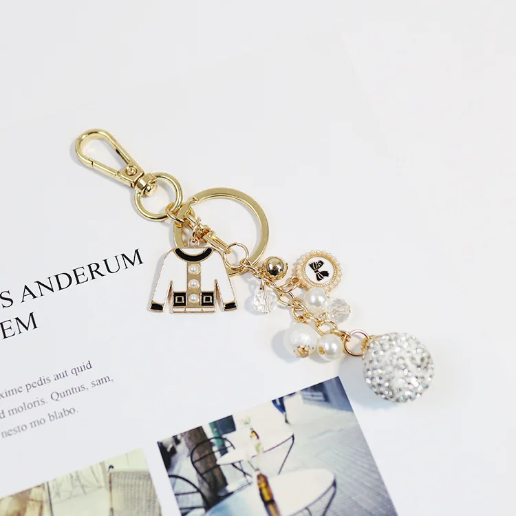 Creative Fashion Novel Pearl Pendant Key Chain  Fashion Clothes Metal Charm Key Chain   Lady Cute Bag Mobile Phone Key Chain