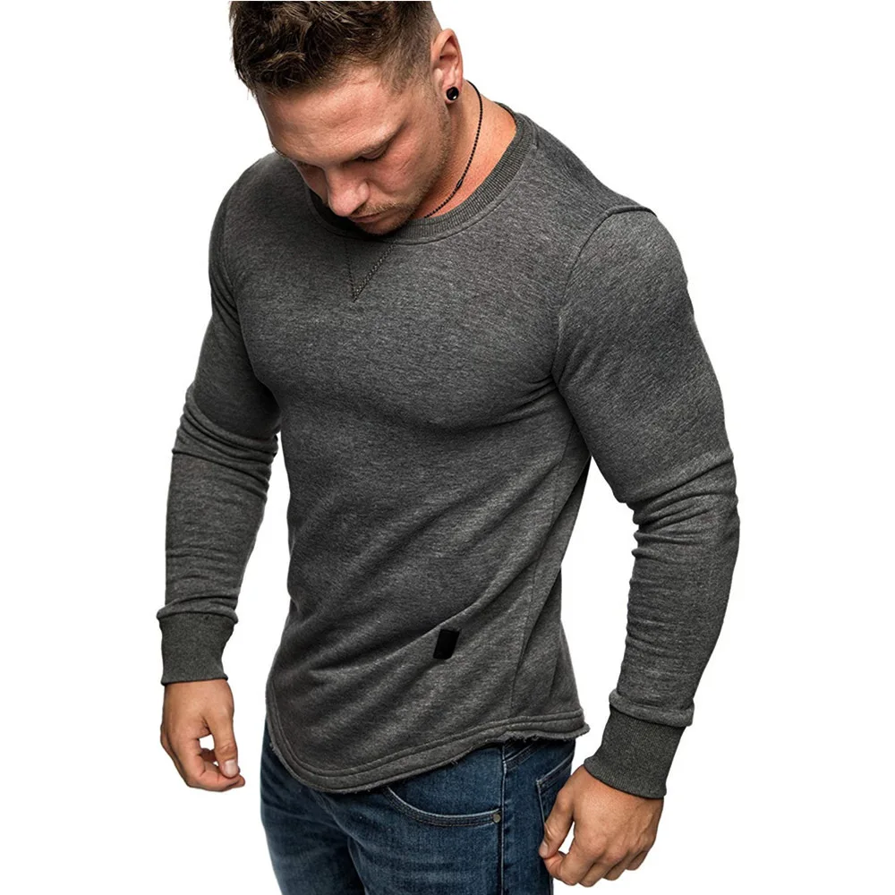 

2020 men's solid round neck long sleeve T-shirt splicing personalized style long T-shirt