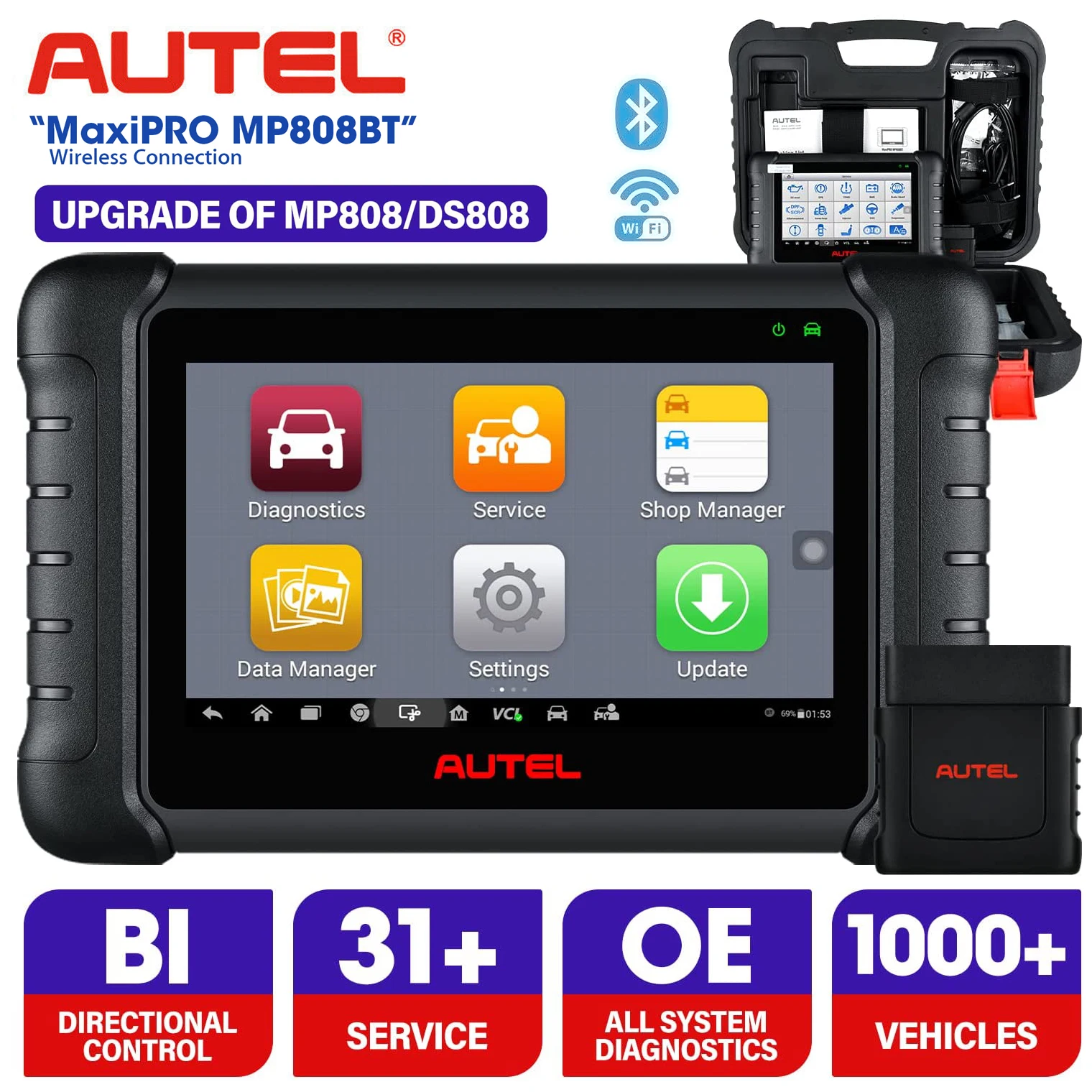 

Autel MaxiPRO MP808BT Lite Беспроводная лампа, обновленный MP808/DS808 сканер, двунаправленное управление 30 + услуг