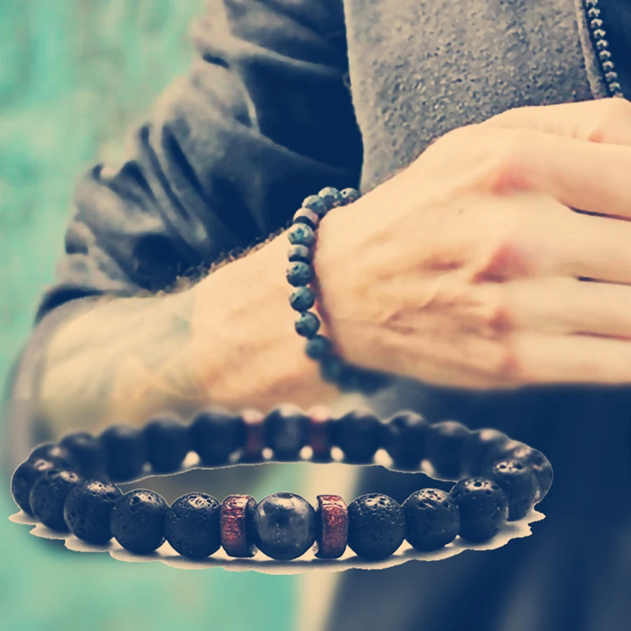 Модные мужские браслеты натуральный Тибетский браслет Будды чакра лавовый