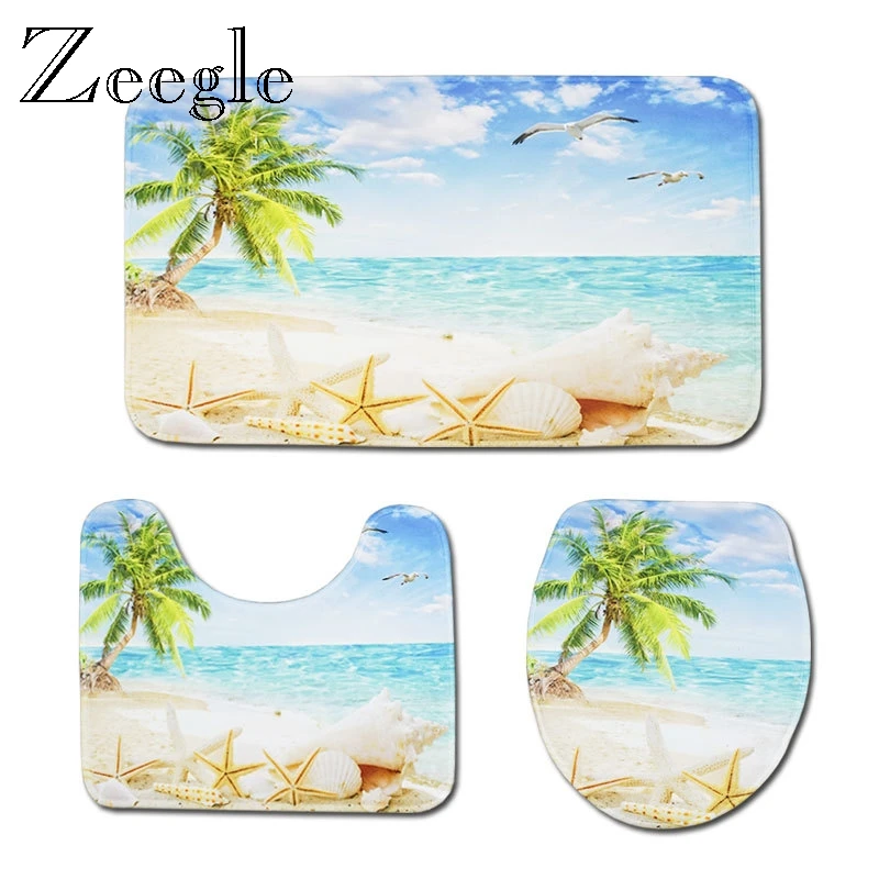 3 шт. комплект ковров Ванная комната 3D печать нескользящий коврик для ванной