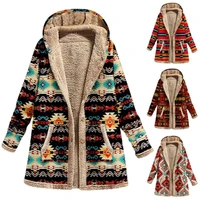dropshipping women coat ethnic style single breasted autumn winter warm hooded jacket for office