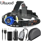 Светодиодный налобный фонарь Головной фонарь XM-L T6  2 * Cob наружный для кемпинга Zoom водонепроницаемый Usb Перезаряжаемый Аккумулятор 2x18650