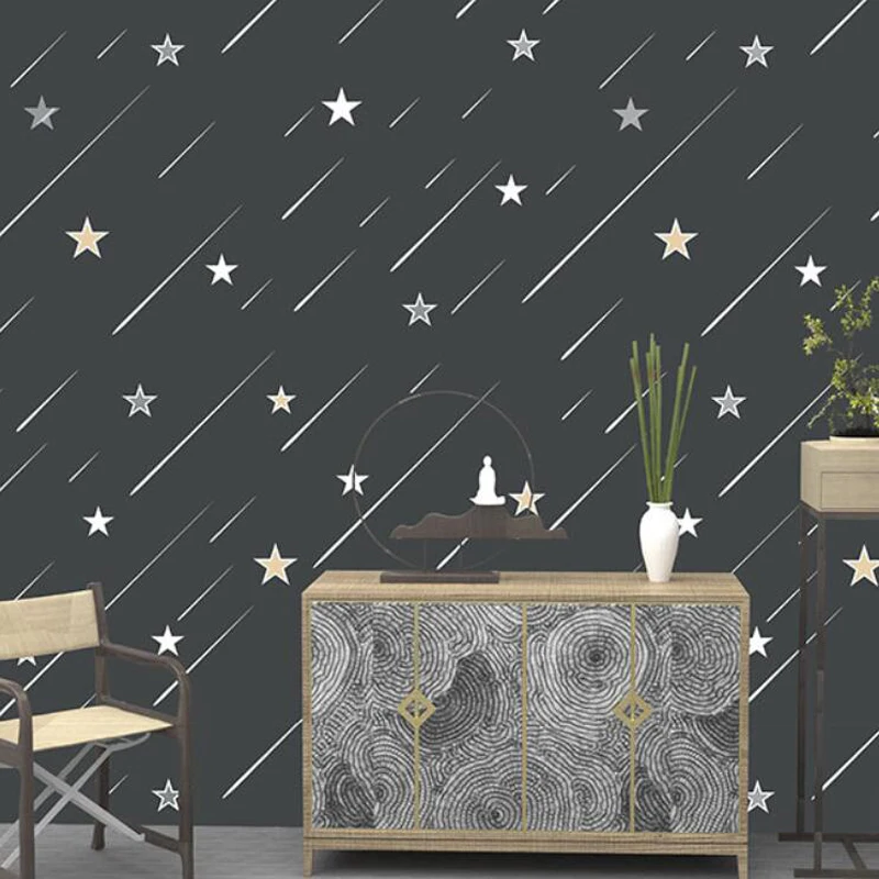Симпатичная настенная бумага в полоску со звездами из мультфильма самоклеящаяся