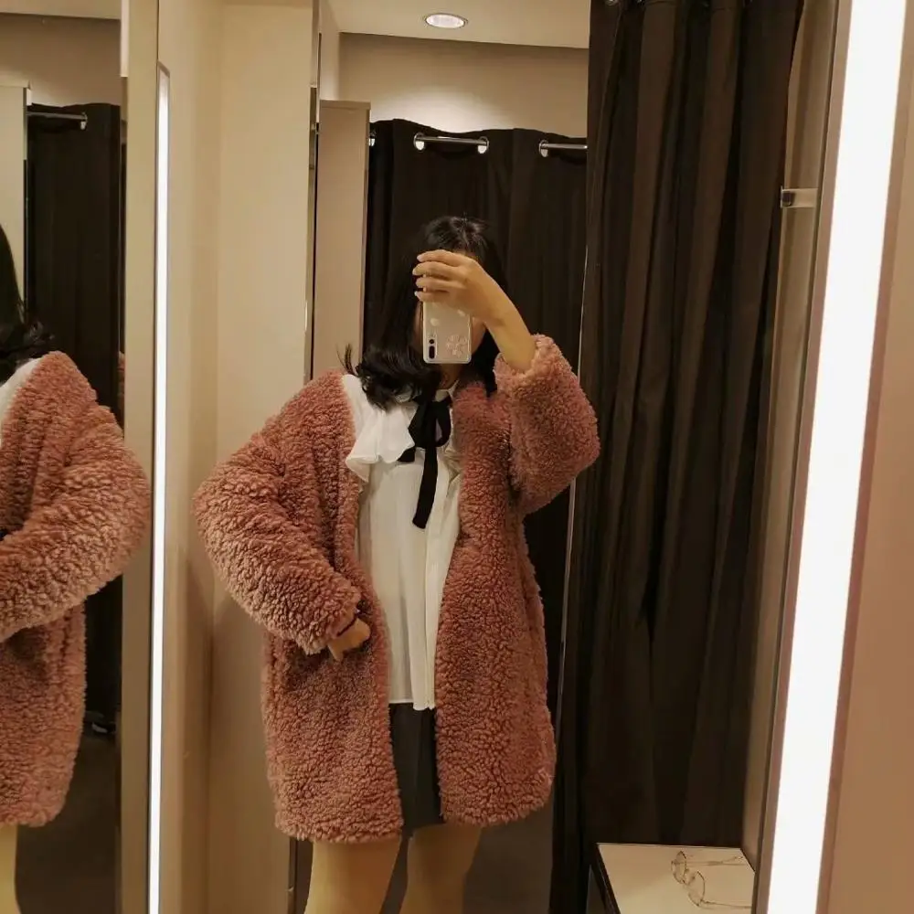 Женское флисовое пальто ZA свободная однобортная Повседневная теплая куртка с