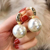 korean simulated big pearl drop earrings for women gril bohemian golden round pearl wedding earrings brincos jewelry new fashion