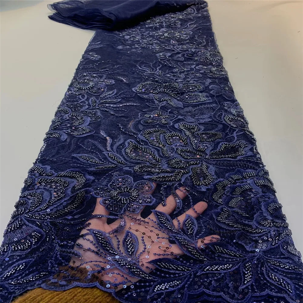 

Madison Nigerian Lace Fabrics 2021 High Quality Handmade Lace African French Lace Fabric With Beads For Wedding Dress Sewing