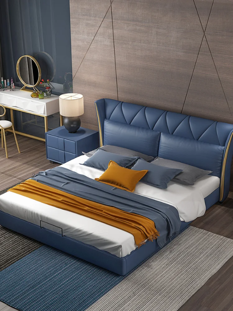 Роскошный кожаный светильник двойная кровать современный итальянский