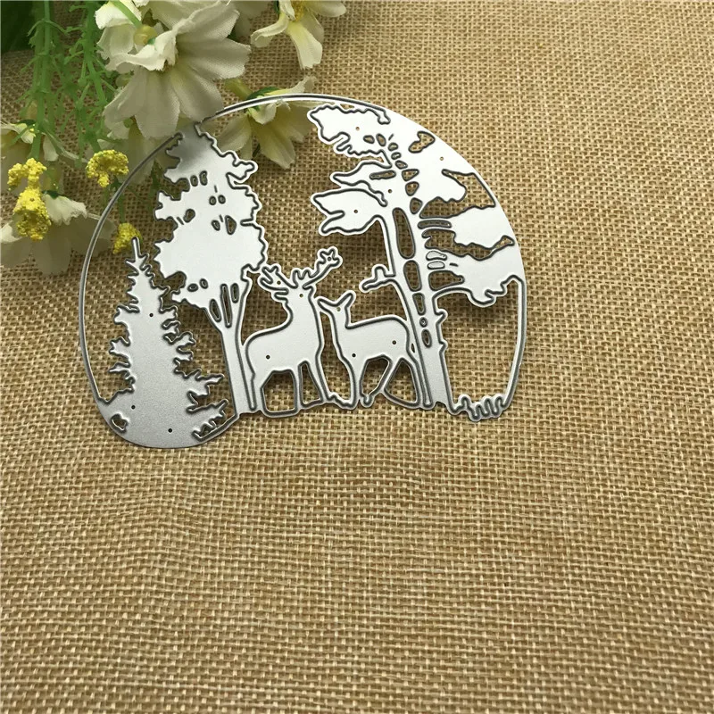 Happy Christmas Tree Animal Deer Frames металлические режущие штампы высечки для скрапбукинга DIY