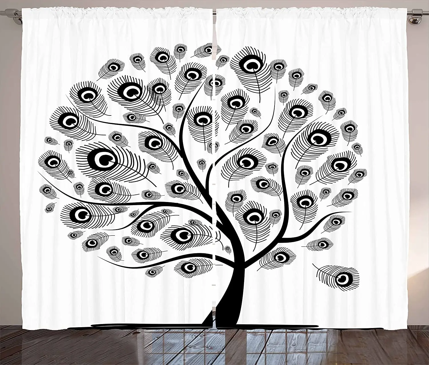 

Шторы с изображением перьев для детской комнаты монохромный дерево с в виде этнического павлина мотивами с восточной культура влияет на дв...