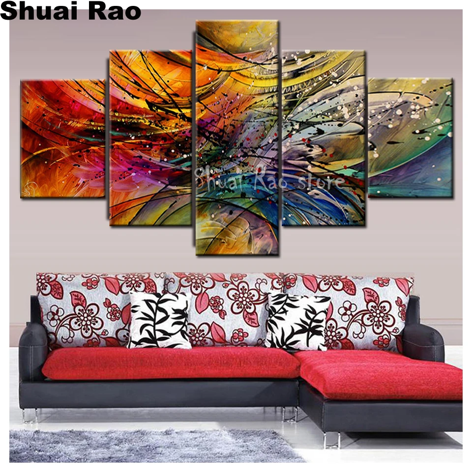 

5 Panel diamond painting Cross Stitch"abstract lines"full square round diamond embroidery icons diamond mosaic sale home art,