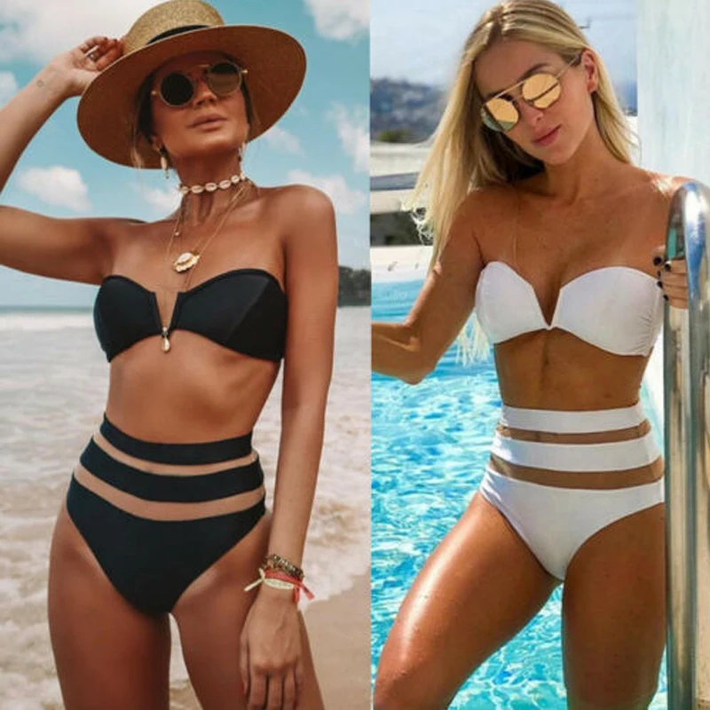

Bandeau Bikini Set Women High Waist Push-up Padded Bra Strapless Swimsuit Bandage Bikini Sets Swimwear Beachwear Bathing Suit