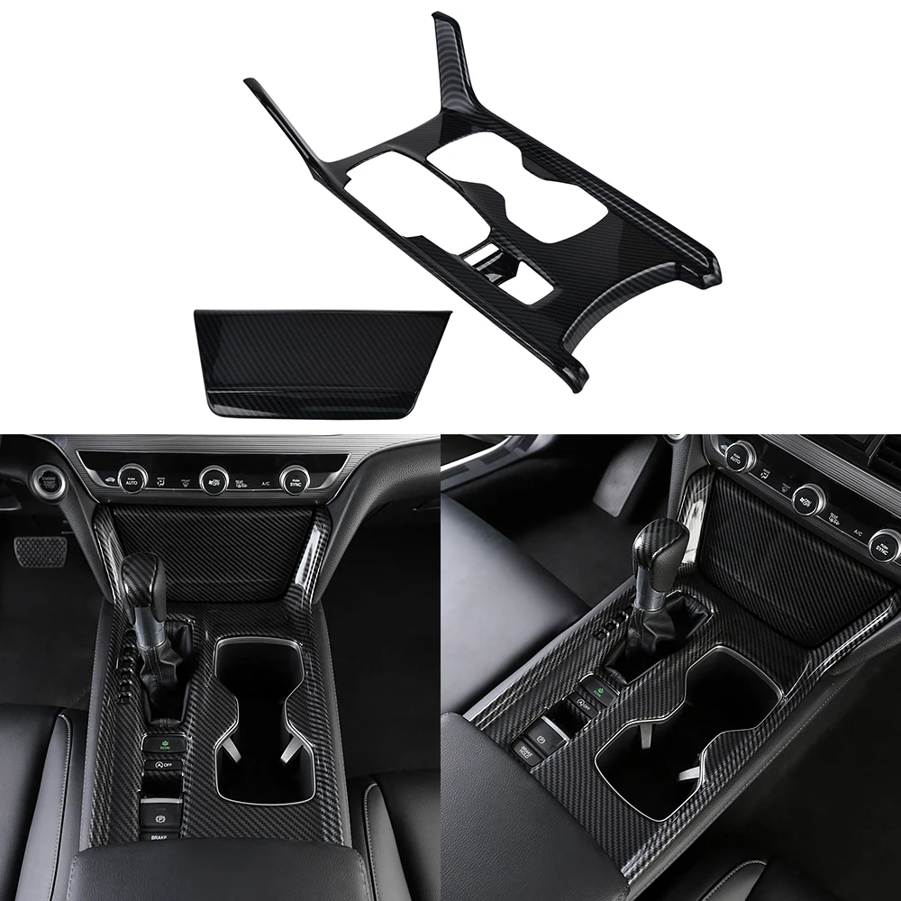 

H2CNC 2pcs Carbon Fiber Style Gear Shift Box Panel Cover Trim for Honda Accord 2018