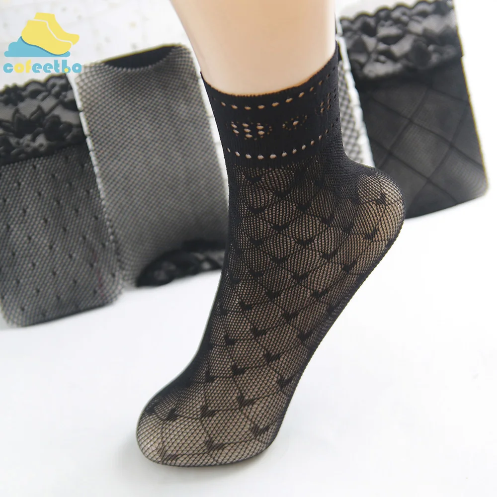 Модные черные Ажурные кружевные короткие носки для женщин и девушек женские